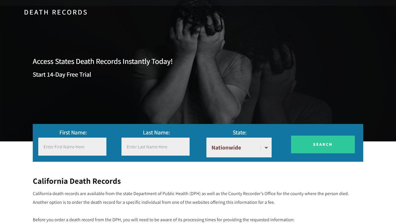 California Death Records | Enter Name and Search | 14 Days Free